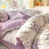 Ropa de cama de cuatro piezas de algodón y lino lavado de doble hilo clase A, funda de edredón floral, sábana, funda de edredón, juego de tres piezas para estudiante 4