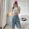 Shorts de Mezclilla Anchos de Cinco Puntos Estilo Retro Americano para Mujer Verano Delgados de Cintura Alta Sueltos Adelgazantes Moda Versátiles Pantalones de Pierna Recta Tendencia