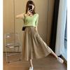 Calça Feminina de Seda Gelo Wide Leg Verão Fina Tamanho Grande Cintura Alta Corpo Pera Emagrecimento Solta Caimento Elástico Cordão Calça Cropped Saia