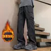 Pantalones Cargo Rectos Retro Estilo Americano con Forro Polar para Hombre, Pantalones Softshell Suaves de Moda Transfronterizos para Otoño e Invierno en Exteriores