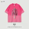 Camisetas Masculinas de Verão Europeias e Americanas Esqueleto Escuro Masculinas e Femininas Casuais Soltas de Manga Curta Lavagem Pesada Gola Redonda Tops de Casal