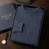 Suéter Grueso de Punto de Cachemira Otoño e Invierno Nueva Moda Pulóver Urbano Camisa Base de Manga Larga de Punto de Cachemira para Hombre
