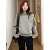 Llegó. Suéter pullover gris de cuello alto y manga murciélago para mujer, diseño de otoño, corte holgado