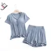 Enterizo de Rayón para Mujer de Manga Corta con Almohadillas en el Pecho, Pijama Casual, Ropa de Casa, Se Puede Usar Afuera, Conjunto de Dos Piezas