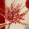 Flor artificial de baya de acebo arreglo floral de simulación sala de estar decoración de Año Nuevo flor roja baya roja adorno de arte floral de boda fruta de la fortuna