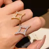 Anel de Estrela com Zircônia Banhado a Ouro Real 18K, Luxo Leve, High-End, Anel Versátil, Joia Minimalista Francesa de Nicho para Mulheres