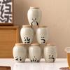 Ceniza de Planta Panda Apilado Lata de Té Lata Vacía China Retro Lata Sellada Lata de Almacenamiento Lata de Cerámica para el Hogar Pequeña