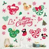 Pegatinas de pared temáticas de Mickey Navideño, diseños de hombre de jengibre, bastón de caramelo y copo de nieve, combinación de letras en inglés, para decoración navideña de tiendas