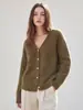Cárdigan de punto con cuello en V color verde oliva para mujer, felpa suave, estilo nuevo de otoño, holgado, estilo suave, prenda exterior para el trabajo, top