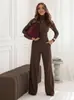 Traje de Moda 2026 Estilo Otoño e Invierno Elegante y a la Moda Conjunto de Dos Piezas: Suéter de Punto de Cuello Alto + Pantalones de Pierna Ancha