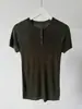Estética CurvaDelicado y suave lana Tencel cuello Henry tejido manga corta top de otoño para mujer ajustado