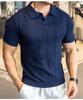 Camisa Polo de Seda Fina con Cuello Lapel para Hombre, Deportiva Casual, Ajustada, Transpirable, Tejida, Manga Corta, Fitness, Elástica, Color Sólido, Camiseta