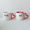 Tazas de pareja de cerámica, logo personalizado, asa en forma de corazón, tazas de café para el Día de San Valentín, juego de regalo, vasos de agua