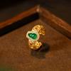Nuevo Anillo de Calabaza Estilo Chino Marea Nacional para Mujer Incrustado Imitación de Jade Estilo Chino Vintage Lujo Ligero Anillo Suelto y Ajustable