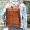 Mochila de cuero de color para hombre mochila retro para ordenador de 15,6 pulgadas mochila de piel de vacuno de primera capa color corteza de crema venta al por mayor
