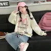 Moletom com Capuz da Moda para Meninas com Estampa de Letras, Novo Estilo de Primavera para Crianças Maiores, Pulôver de Cor Sólida Solto de Manga Longa