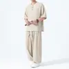 Traje Masculino Elegante de Verão 2026, Estilo Chinês, Moderno, Botões, Tamanho Grande, Caimento Solto, Conjunto Casual de Duas Peças Respirável de Seda Gelada