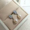 Pendientes de Plata de Ley S925 con Aguja Francesa, Diseño Simple, Completos de Circonita Diamantada para Celebridades Femeninas, Lujosos Elegantes, Pendientes de Perla Genuina, Estilo Súper Hada