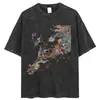 Camiseta de Línea Garabateada Gráfico Creativo de Graffiti Algodón Corto