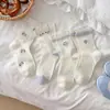 Meias Femininas Primavera e Verão Algodão Fino Bordadas Gatinho com Orelhinhas Fofas Meias de Cano Médio Série Miu Meias Femininas Sem Costura