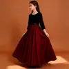 Vestido de Coro para Meninas Vestido de Princesa Manga Longa Bloqueio de Cores Preto e Vermelho Cintura Marcada Saia Tutu Rodada Roupa para Performance de Piano