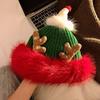 Gorro rojo navideño con astas para mujer, cálido gorro de lana gruesa con bufanda de invierno y protección para los oídos, gorro de punto resistente al frío.