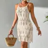 Vestido de Playa Cruzado para Mujer con Abertura, Sexy y Atrevido Vestido Halter de Escote Bajo con Textura Floral Hueca