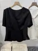 Blusa Texturizada Plisada Estilo Retro Francés Cuello en V 2026 Nuevo Estilo de Verano Manga Abullonada Solapa Diagonal Cintura Ajustada Camisa Top para Mujer
