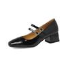 Sapatos Mary Jane Prateados de Salto Grosso para Mulheres 2025 Novo Retrô Francês Boca Rasa Salto Médio Couro Genuíno Sapatilhas Pequenas Estilo Pequena Fragrância