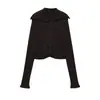 Ropa Europea y Americana Transfronteriza Otoño e Invierno 2025 Nueva Moda Casual Chaqueta de Punto de Botones Acanalada Chaqueta de Punto con Solapa