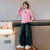 Camisa de base de veludo para outono e inverno de meninas, top interno infantil moderno e versátil, suéter de manga comprida de estilo ocidental autocalor