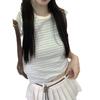 Playera Retro de Rayas de Manga Corta para Mujer Verano 2025 Sexy Look Adelgazante Camiseta Básica Versátil Top Corto para Estudiante