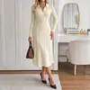 Nuevo Vestido de Punto Otoño/Invierno 2026, Color Sólido, Elegante Vestido Largo para Ir al Trabajo, Vestido Elegante Transfronterizo Europeo y Americano
