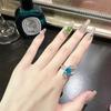 Anillo de Huevo de Ganso Tesoro de Color Brillante Zafiro para Mujer Chapado en Oro de 18 Quilates Circonita Multifacética Diamante Completo Índice Dedo Anular Joyería de Lazo