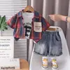 Conjunto de Verano para Niños 2026 Nuevo Elegante Camisa de Bebé Manga Corta Conjunto de Tres Piezas Ropa de Verano para Niños Moda al por Mayor