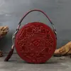 Bolso Pequeño Redondo Repujado Retro, Bolso de Mano con Transferencia, Bolso Festivo para Mujer, Bolso de Piel Genuina, Bolso de Hombro Cruzado de Alta Gama para Mujer