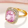 Huitan desejo Amazon novo anel quadrado europeu e americano cravejado com micro diamantes rosa anel elegante de zircônia simulada anel de casamento