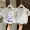 Camiseta de Manga Corta de Algodón Puro para Niñas, Top Delgado Estampado de Verano, Estilo Coreano Holgado, Camiseta Básica Versátil y Cómoda