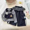 Conjunto de Otoño para Niña Estilo Coreano Nuevo: Conjunto de Pantalones Casuales con Falda y Camiseta Ajustada Divertida de Conejo Policía para Niños, Transfronterizo