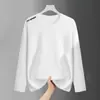 Camiseta de manga larga de otoño, capa base talla grande, cuello redondo para hombre, top simple y holgado, estilo coreano, camiseta estampada de moda