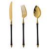 Ouro preto espelho pequeno conceito de jarra de bambu em louça ocidental 304 faca de bife de aço inoxidável e garfo pauzinhos colher colher de café