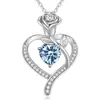 Collar de plata de ley S925 con forma de corazón eterno transfronterizo europeo y americano con diamantes rosas y colgante de cadena de clavícula con piedra de doce cumpleaños para mujer