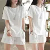 Traje de Shorts Casual Holgado Literario Retro Camiseta de Manga Corta 2025 Verano Nueva Moda Conjunto de Dos Piezas para Mujer Trendy