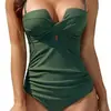 Traje de baño de una pieza para mujer Amazon Push-Up Cruzado Control de Barriga sin Tirantes de Soporte Adelgazante