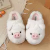 Pantuflas de Peluche de Cerdo Lindas de Dibujos Animados para Mujer 2026 Invierno Nuevas para el Hogar Antideslizantes de Suela Gruesa Cálidas de Punta Cerrada de Algodón