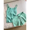 Pijama Regata Verde Menta de Verão para Mulheres, Adequado para Sair, Conjunto Confortável de Regata e Shorts para Casa, Tamanho Grande