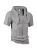 Camisa con Capucha de Lino para Hombre Amazon Verano Nueva Casual Europea y Americana Color Sólido de un Solo Botón Manga Corta Cárdigan