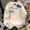 Moletom Redondo com Estampa de Desenho Animado Fofo Americano Shin-Chan para Mulheres Outono e Inverno Estilo Preguiçoso Tie-Dye Rosa
