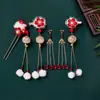 Horquilla Antigua de Año Nuevo para Niños Accesorios para el Cabello de Flor Roja Estilo Chino Festivo para Niña Pequeña Super Hada Tocado con Borla Oscilante