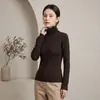 Suéter de Lana de Nuevo Estilo Otoño e Invierno con Cuello Medio Alto para Mujer Suéter de Punto Canalé Adelgazante sin Costuras para Superponer Capa Interior Capa Base